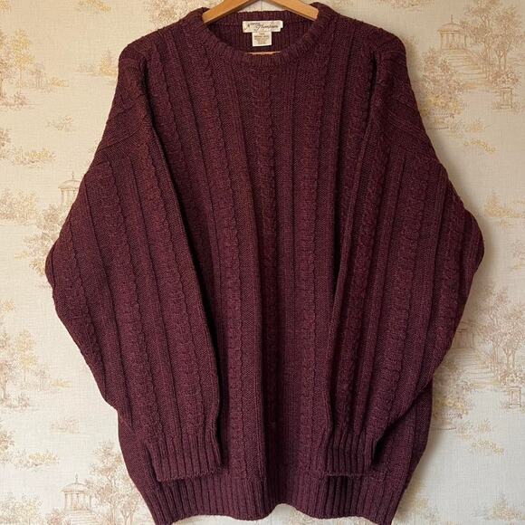 Vintage 90s Norm Thompson Merino Wool Cable Knit SweaterMade in IrelandXL